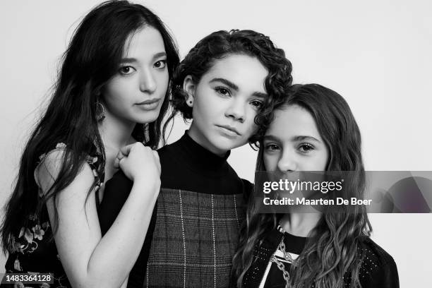 Mikey Madison, Hannah Alligood and Olivia Edward of FX's 'Better Things' pose for a portrait during the 2019 Winter TCA Portrait Studio at The...