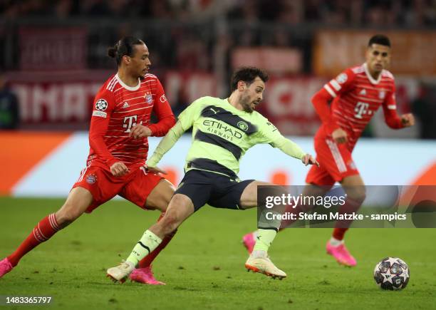 Leroy Sane of FC Bayern Muenchen against Bernado Silva of Manchester Cityduring the UEFA Champions League quarterfinal second leg match between FC...