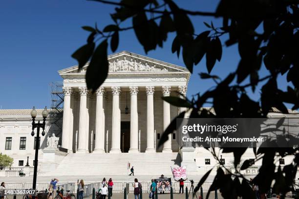 People visit the front of the U.S. Supreme Court Building on April 19, 2023 in Washington, DC. Today U.S. Supreme Court Justice Samuel Alito...