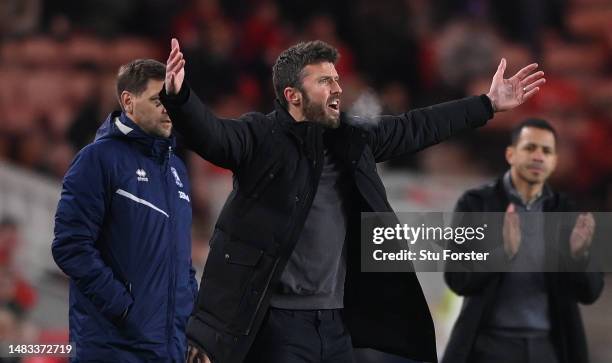 Middlesbrough head coach Michael Carrick reacts on the touchline during the Sky Bet Championship between Middlesbrough and Hull City at Riverside...