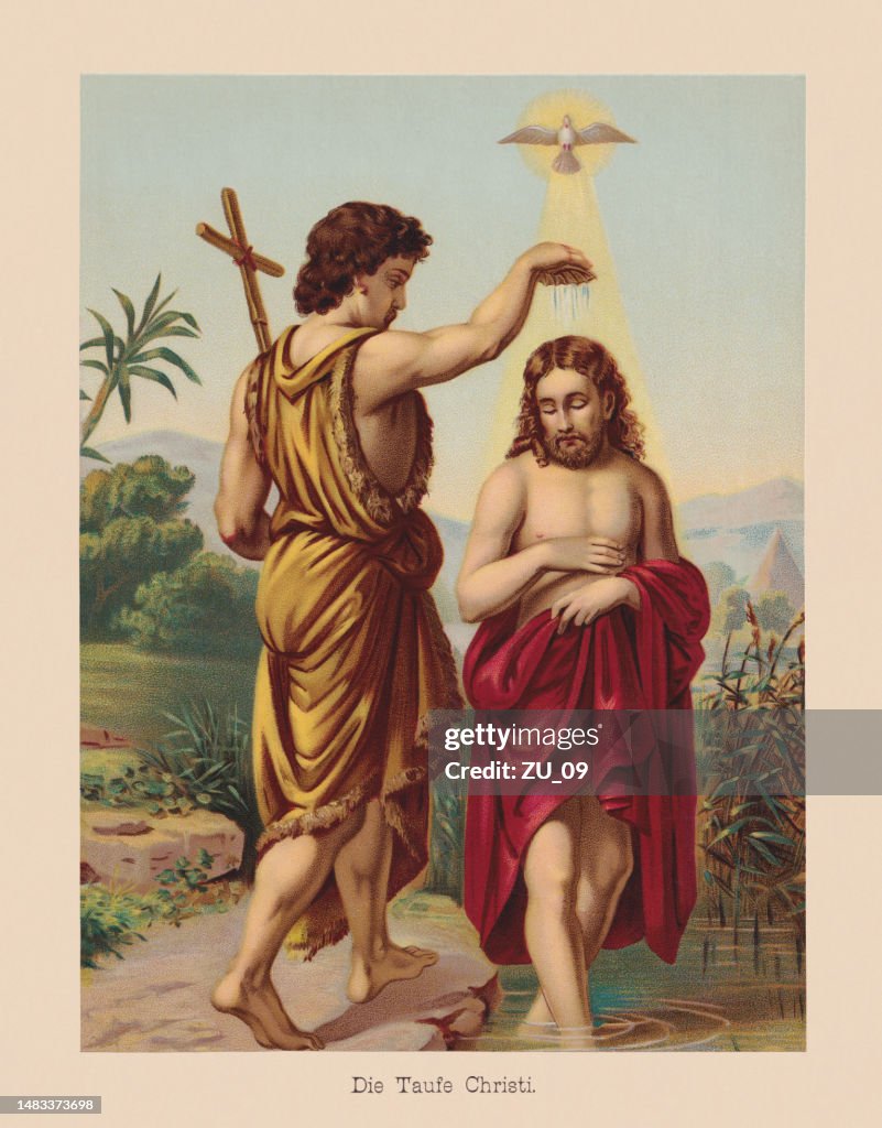 John the Baptist baptizing Jesus, chromolithograph, published in 1896
