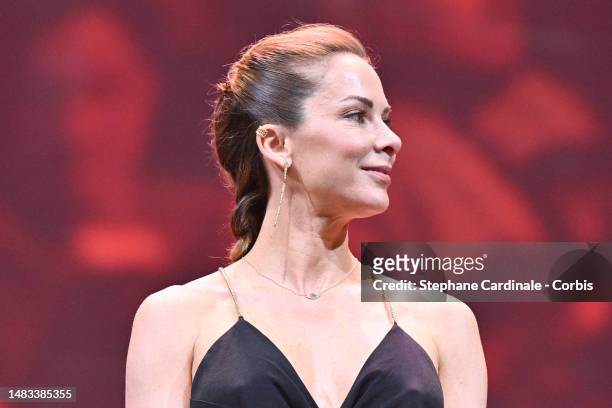 Mélissa Theuriau attends the closing ceremony during the 6th Canneseries International Festival : Day Six on April 19, 2023 in Cannes, France.