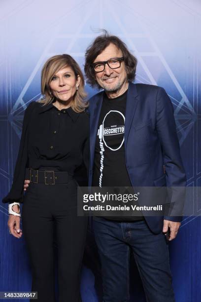 Maria Paola Danna and Claudio Cecchetto attend the Hublot launch of the Spirit of Big Bang Sang Bleu during the Milano Design Week 2023 on April 19,...