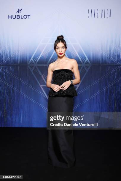 Amy Jackson attends the Hublot launches the Spirit of Big Bang Sang Bleu during the Milano Design Week 2023 on April 19, 2023 at Galleria Meravigli...