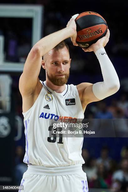 Dzanan Musa of Real Madrid during ACB League match between Real Madrid and Basquet Girona at WiZink Center on April 19, 2023 in Madrid, Spain.