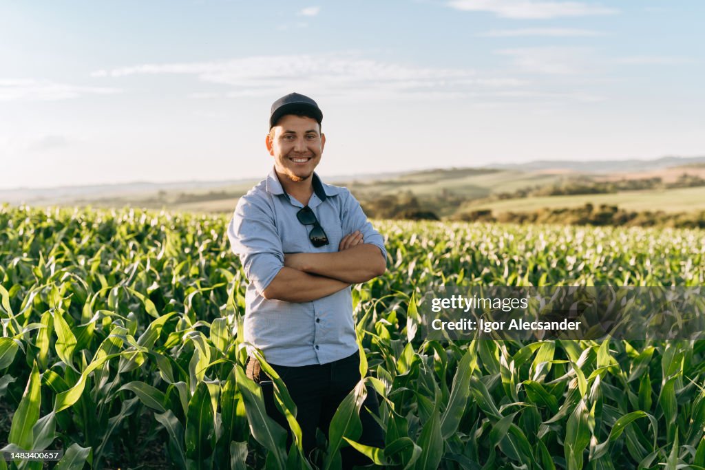 Young farmer in the corn field