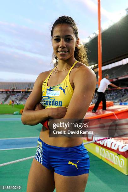 Angelica Bengtsson of Sweden poses after winning the gold medal on the on the Women's Pole Vault Final on the day five of the 14th IAAF World Junior...