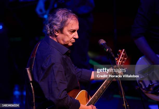Portuguese Rock-Pop singer and songwriter Jorge Palma performs onstage at a packed Arena Lounge in Casino de Lisboa on April 19, 2023 in Lisbon,...