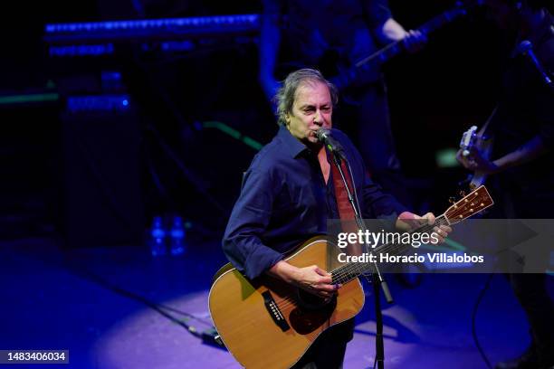 Portuguese Rock-Pop singer and songwriter Jorge Palma performs onstage at a packed Arena Lounge in Casino de Lisboa on April 19, 2023 in Lisbon,...