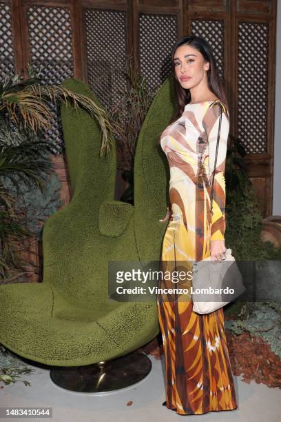 Belen Rodriguez attends the "The Green Rabbit" Dinner & Party photocall on April 19, 2023 in Milan, Italy.