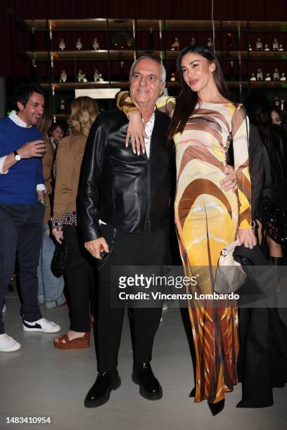 Giorgio Panariello and Belen Rodriguez attend the "The Green Rabbit" Dinner & Party photocall on April 19, 2023 in Milan, Italy.