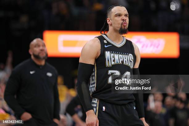 Dillon Brooks of the Memphis Grizzlies reacts during the second half against the Los Angeles Lakers during Game Two of the Western Conference First...