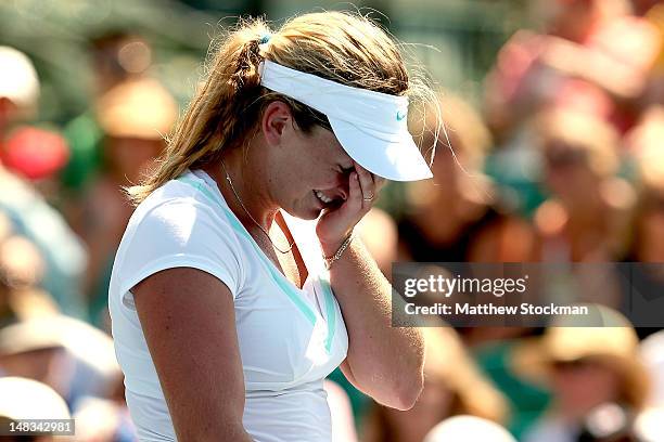 Coco Vandeweghe celebrates her win over Yanina Wickmayer of Belgium during the semifinals of the Bank of the West Classic at Stanford University...