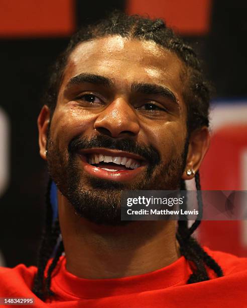 David Haye talks to media after the Heavyweight Fight against Dereck Chisora at Boleyn Ground on July 14, 2012 in London, England.