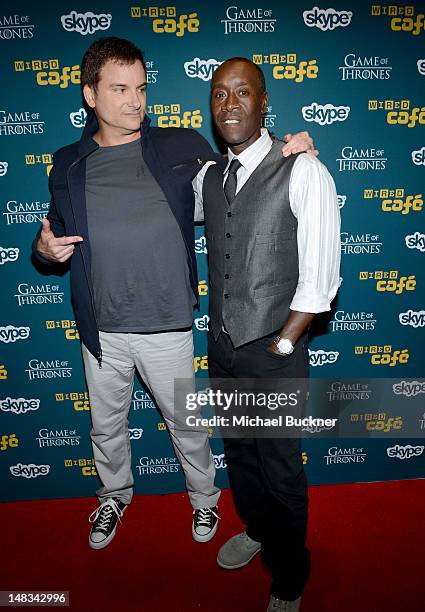 Director Shane Black and Actor Don Cheadleattend WIRED Cafe At Comic-Con at Palm Terrace At The Omni Hotel on July 14, 2012 in San Diego, California..