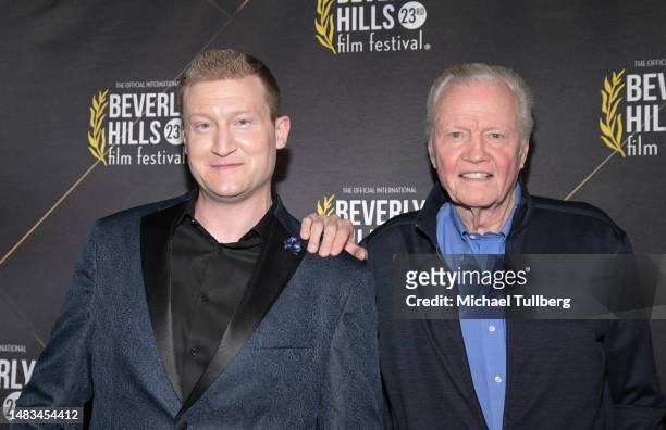Actors Patrick Roccas and Jon Voight attend the opening night of the 2023 Beverly Hills Film Festival at TCL Chinese 6 Theatres on April 19, 2023 in...