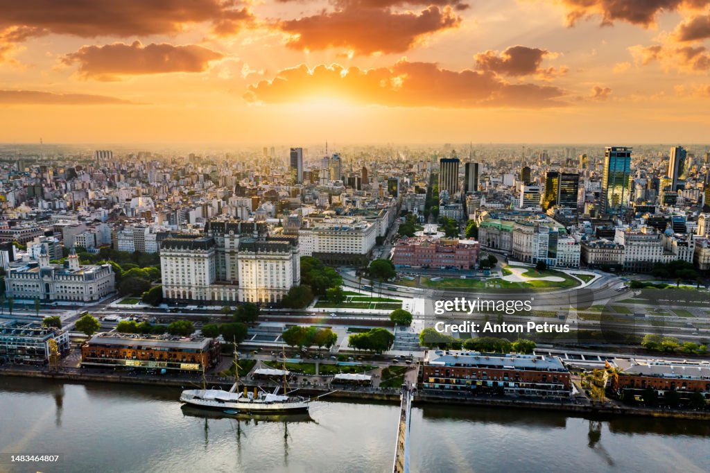 Aerial view of Buenos Aires at sunset. Argentina.