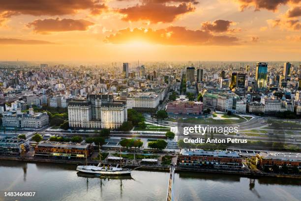 aerial view of buenos aires at sunset. argentina. - buenos aires cityscape stock pictures, royalty-free photos & images