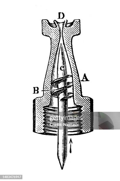 körting's spreading nozzle - spray nozzle stock illustrations