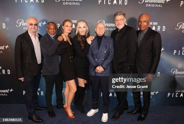 Brent Spiner, LeVar Burton, Jeri Ryan, Gates McFadden, Patrick Stewart, Jonathan Frakes and Michael Dorn attend the IMAX "Picard" screening at AMC...