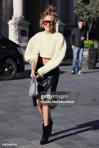Rita Ora arriving at Capital Breakfast promoting new single 'Praising You' on April 20, 2023 in London, England.