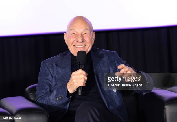 Patrick Stewart speaks during Q&A at the IMAX "Picard" screening at AMC The Grove 14 on April 19, 2023 in Los Angeles, California.