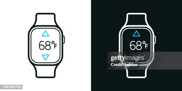 smartwatch with heating control. bicolor line icon on black or white background - editable stroke - fahrenheit stock illustrations