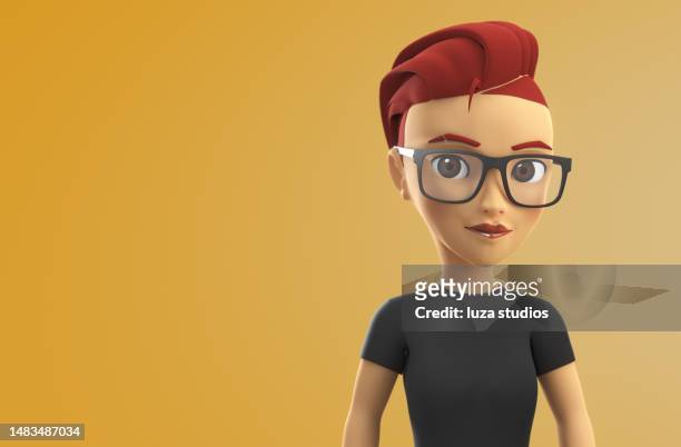 portrait of a cute female video game avatar - avatars stockfoto's en -beelden