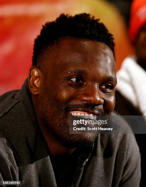 Dereck Chisora during the post fight press conference after the vacant WBO and WBA International Heavyweight Championship bout between David Haye and...