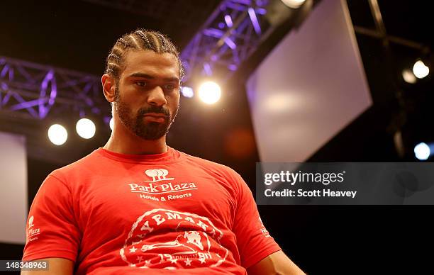 David Haye before his vacant WBO and WBA International Heavyweight Championship bout with Dereck Chisora on July 14, 2012 in London, England.