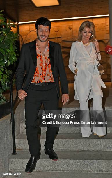 Sebastian Yatra and Cristina Yanes leave Paloma Cuevas' home where they attended Luis Miguel's birthday party on April 19 in Madrid, Spain.