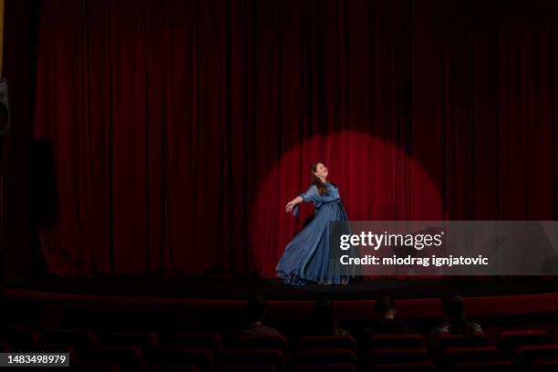 young woman with down syndrome acting in the theatre - cantor de ópera imagens e fotografias de stock