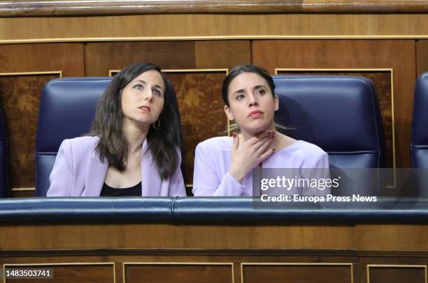 The Secretary General of Podemos and Minister for Social Rights and Agenda 2030, Ione Belarra and the Minister for Equality, Irene Montero , during a...