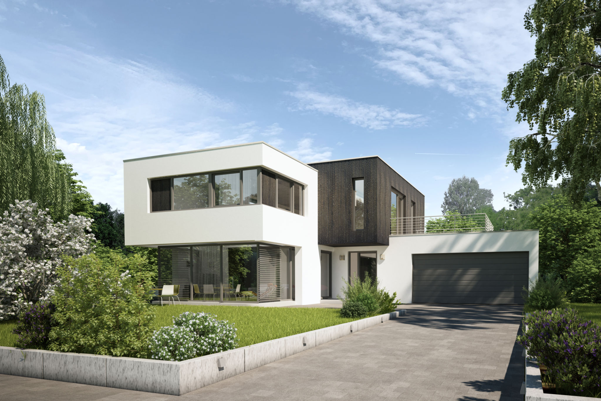Modern villa with carbonized wood elements Modern villa with carbonized wood elements