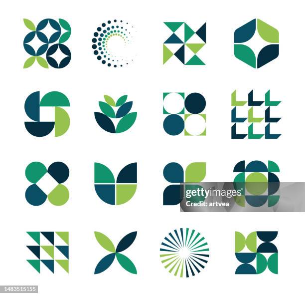 vektorsatz von minimalistischen geometrischen symbol-designelementen im bauhaus-stil - group of objects stock-grafiken, -clipart, -cartoons und -symbole