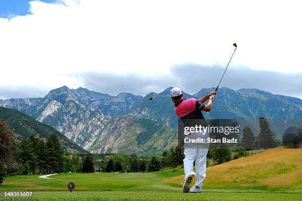 John Chin hits a tee shot on the eighth hole during the third round of the Utah Championship Presented by Utah Sports Commission at Willow Creek...