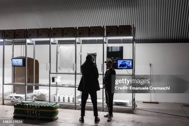 People visit the design exhibition "Always Beta. Never Waste" by Swiss manufacturer FREITAG design exhibition part of Dropcity, a new centre for...