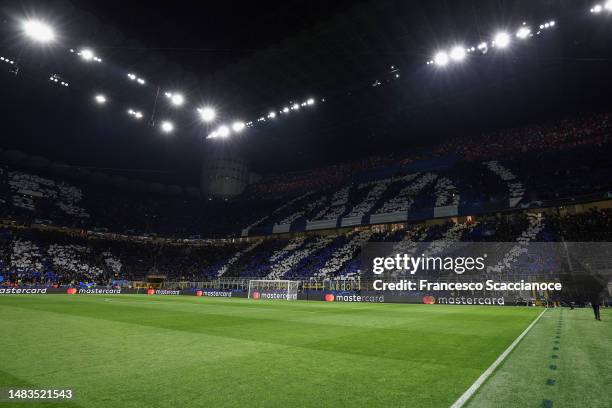 General view inside the stadium ahead of the UEFA Champions League quarterfinal second leg match between FC Internazionale and SL Benfica at San Siro...