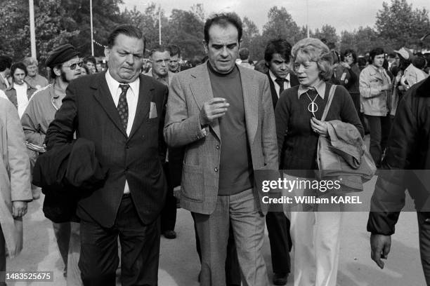 Georges Marchais et sa compagne, Liliane Grelot, à la Fête de l'Humanité, le 7 septembre 1974, à La Courneuve.