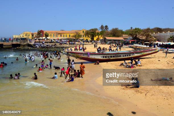 the 'petite plage', gorée island's most central and main beach, dakar, senegal - dakar senegal bildbanksfoton och bilder