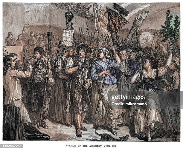 old engraving illustration of french revolution, invasion of the revolutionary people at the national assembly during the french revolution - science and transportation committee stock pictures, royalty-free photos & images