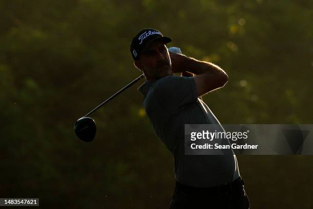 Geoff Ogilvy of Australia plays his shot from the second tee during the first round of the Zurich Classic of New Orleans at TPC Louisiana on April...