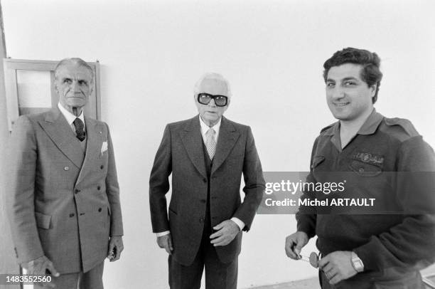 Portrait du président de la république libanaise Bechir Gemayel, du ministre de la santé Pierre Gemayel et de Camille Chamoun le 9 avril 1981