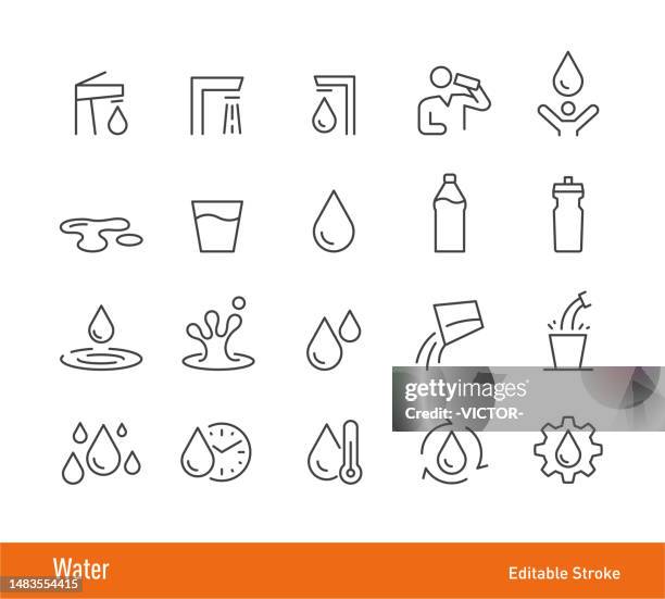 stockillustraties, clipart, cartoons en iconen met water icons - editable stroke - line icon series - verfrissing
