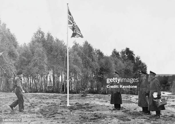 Field Marshall Bernard Law Montgomery , Commander-in-Chief of the Allied 21st Army Group receives German Admiral Hans-Georg von Friedeburg ,...