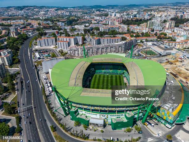 An aerial view of the Estadio Jose Alvalade prior the UEFA Europa League quarterfinal second leg match between Sporting CP and Juventus at Estadio...