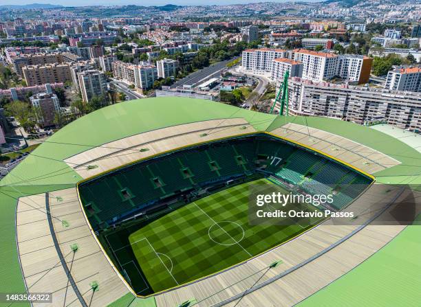 An aerial view of the Estadio Jose Alvalade prior the UEFA Europa League quarterfinal second leg match between Sporting CP and Juventus at Estadio...