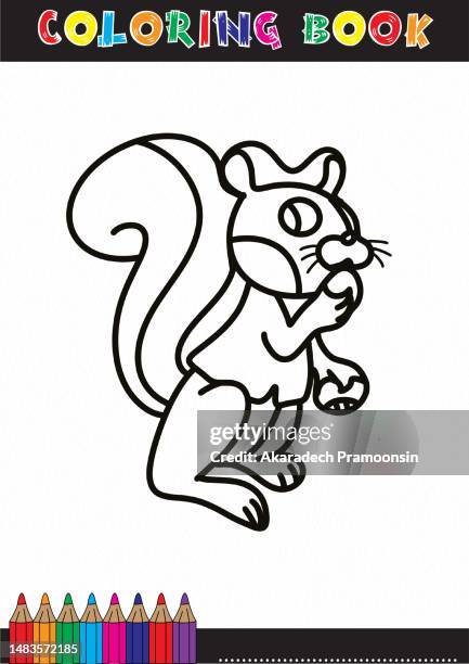 squirrel cartoon coloring book - draw a squirrel stock pictures, royalty-free photos & images