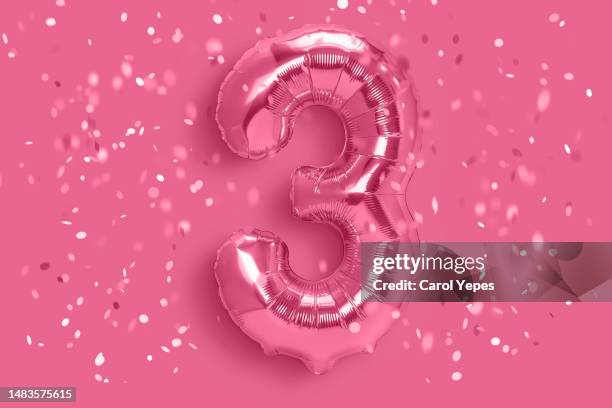 number three foil balloon - number 2 balloon stock pictures, royalty-free photos & images