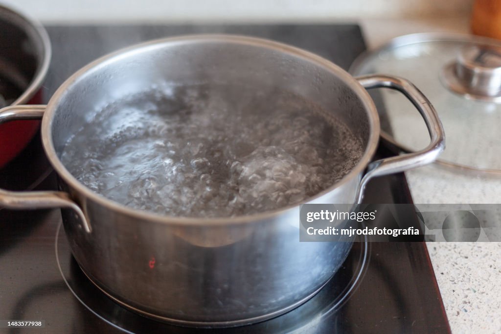 Boiling water in a pot
